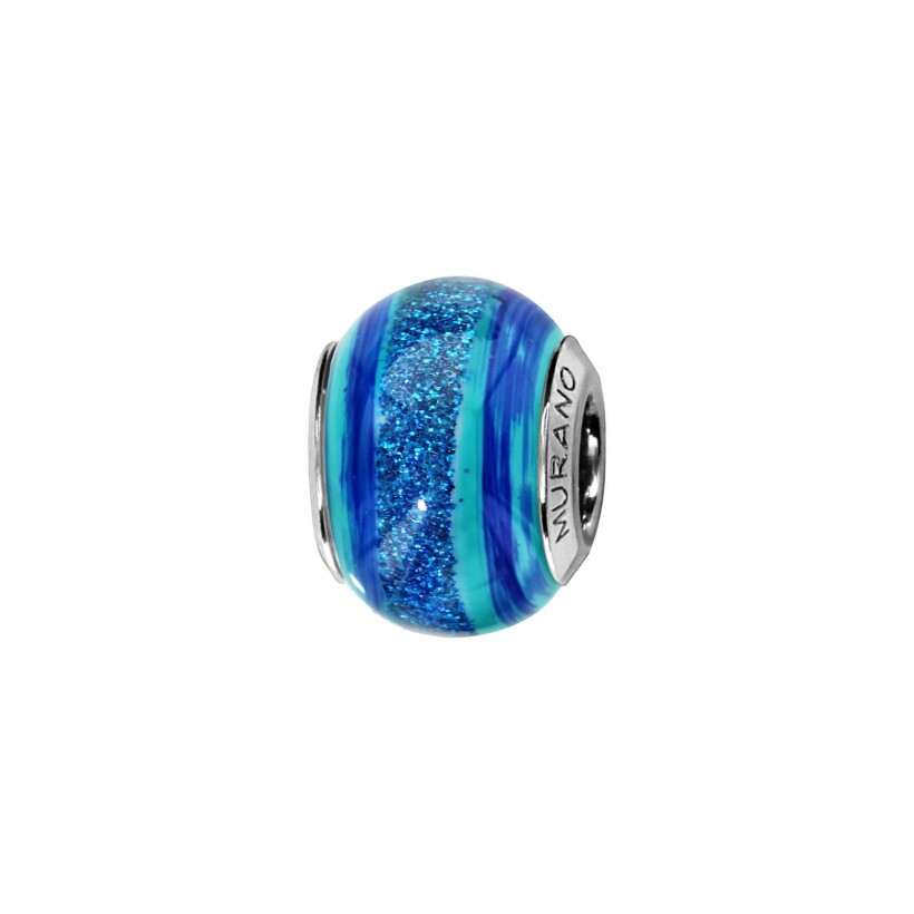 Charms coulissant argent rhodié murano bleu turquoise bande