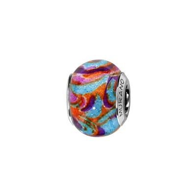 Charms coulissant argent rhodié murano multicouleur