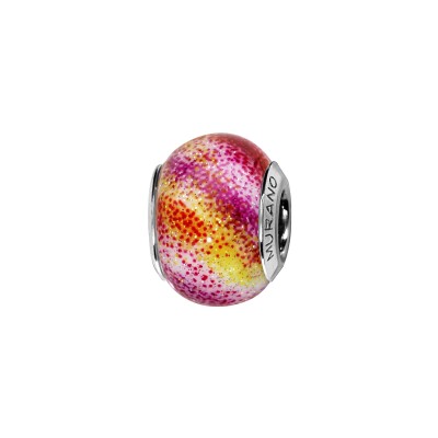 Charms coulissant argent rhodié murano rose pailleté