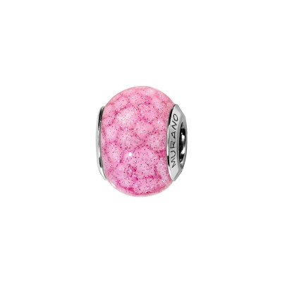 Charms coulissant argent rhodié murano rose tacheté pailleté