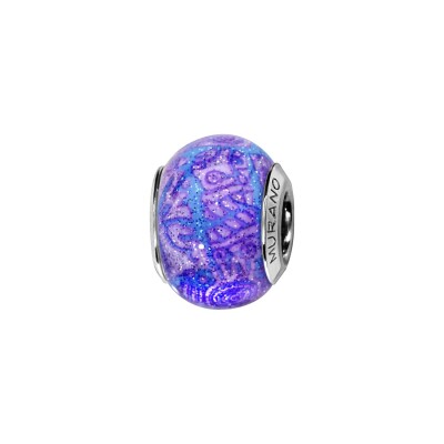Charms coulissant argent rhodié murano violet