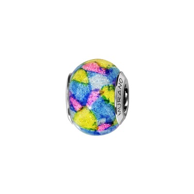 Charms coulissant argent rhodié murano multicouleur pailleté