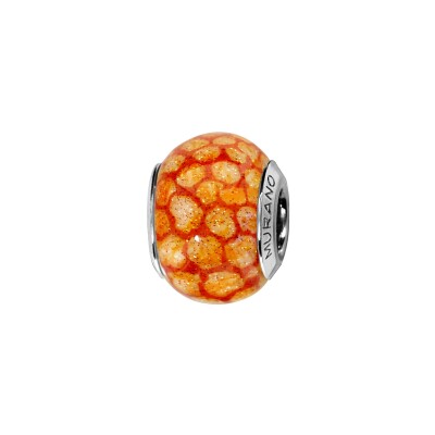 Charms coulissant argent rhodié murano orange tacheté