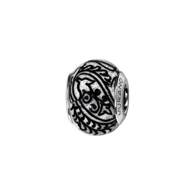 Charms coulissant argent rhodié murano motif noir