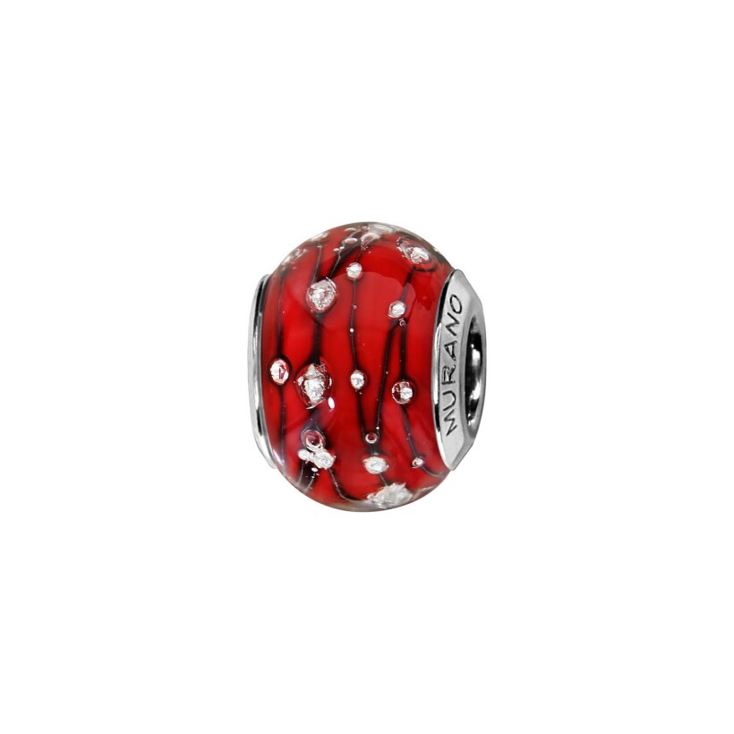 Charms coulissant argent rhodié murano rouge bulles argent