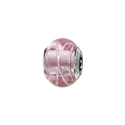Charms coulissant argent rhodié murano rose filet argent