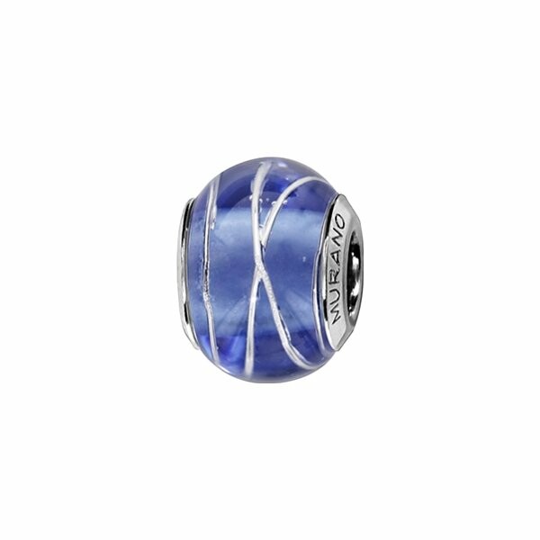 Charms coulissant argent rhodié murano bleu filet argent