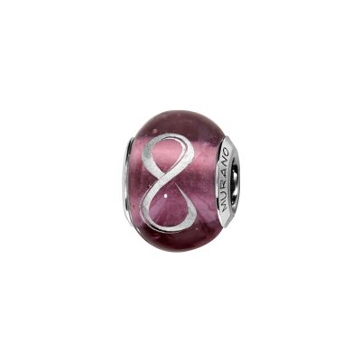 Charms coulissant argent rhodié murano violet symbole infini