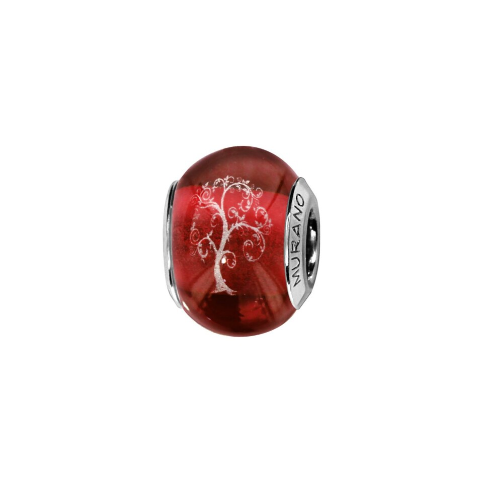 Charms coulissant argent rhodié murano rouge symbole arbre