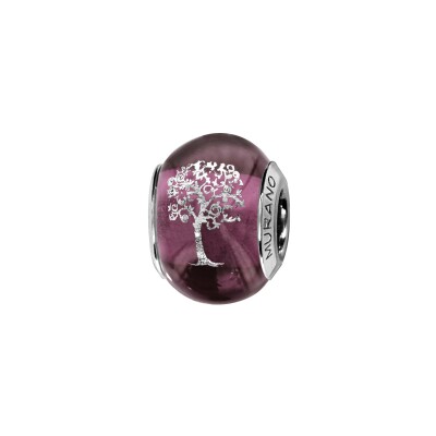 Charms coulissant argent rhodié murano violet symbole arbre de vie