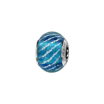 Charms coulissant argent rhodié murano turquoise strie