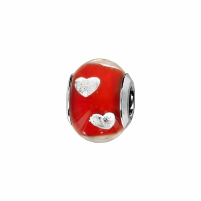 Charms coulissant argent rhodié murano rouge avec cœur