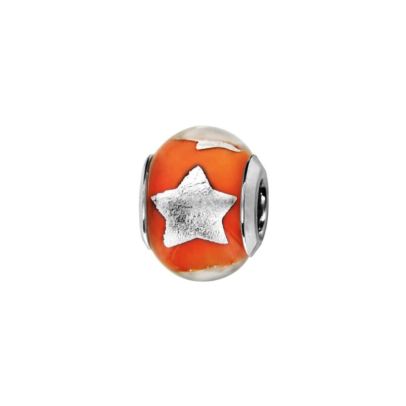 Charms en argent rhodié et verre de Murano orange avec étoile