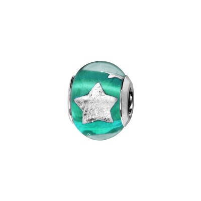 Charms coulissant argent rhodié murano bleu transparent avec étoile