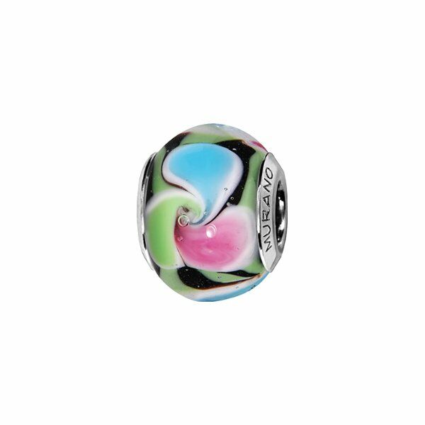 Charms coulissant argent rhodié murano multi couleurs