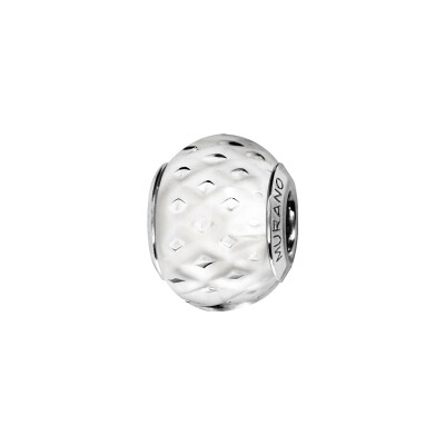 Charms coulissant argent rhodié murano blanc transparent