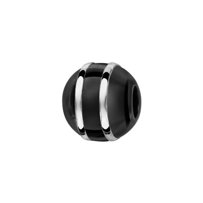 Charms boule céramique noire 2 filets argent rhodié