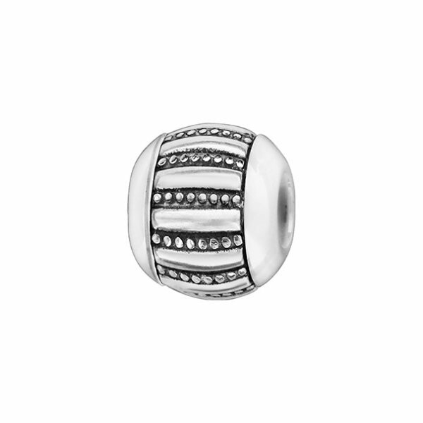 Charms boule céramique blanche bande petit clous argent rhodié