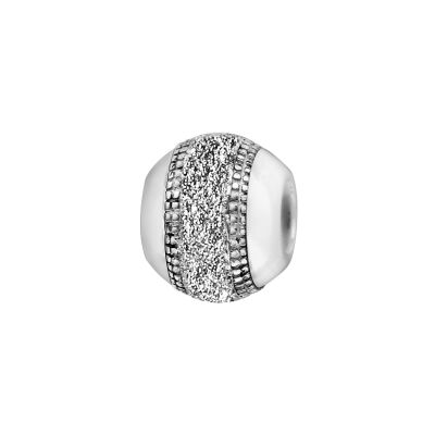 Charms boule céramique blanche et bande argent rhodié granite