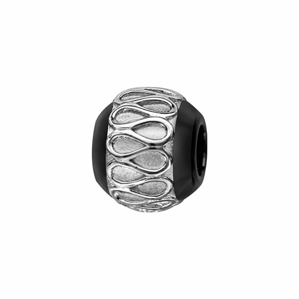 Charms boule céramique noire sinueuse argent rhodié