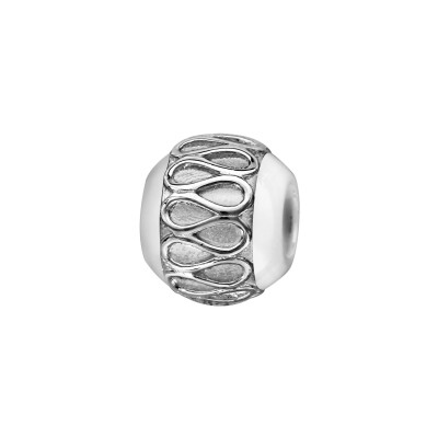 Charms boule céramique blanche sinueuse argent rhodié