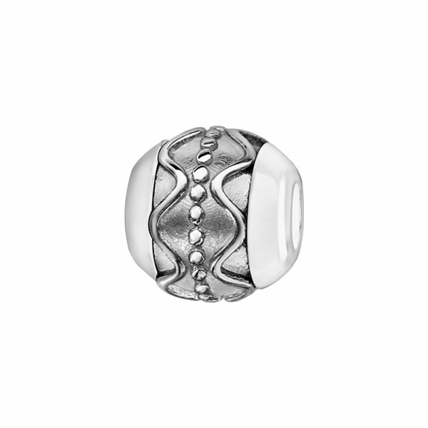 Charms boule céramique blanche motif vague et clou argent rhodié