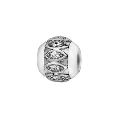 Charms boule céramique blanche motif ovales argent rhodié et oxydes blancs
