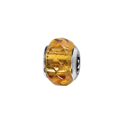 Charms coulissant argent rhodié verre facette brun transparent