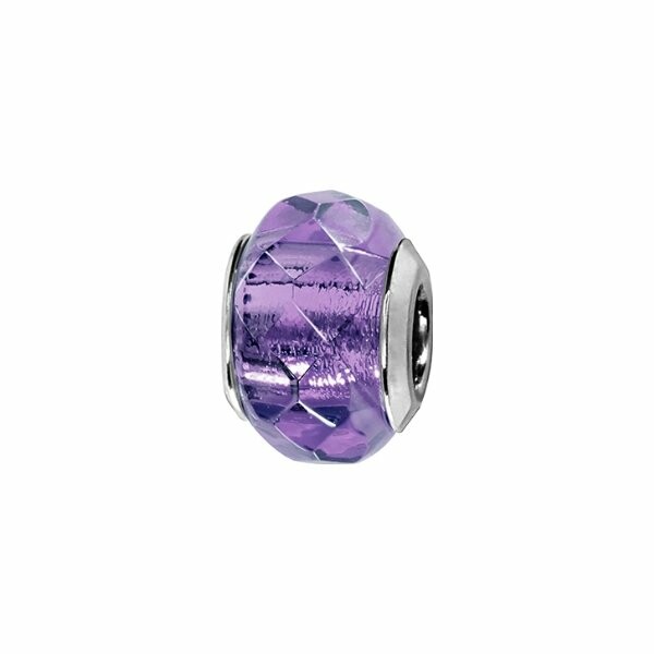 Charms coulissant argent rhodié verre facette violet transparent