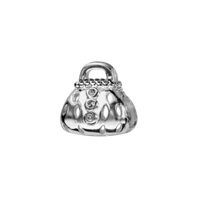 Charms coulissant argent rhodié sac avec pierres synthétique blanches
