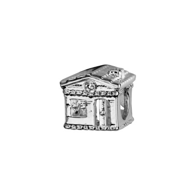 Charms coulissant argent rhodié maison avec pierres synthétique blanches