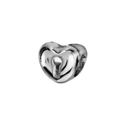 Charms coulissant argent rhodié coeur serrure