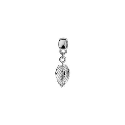 Charms coulissant argent rhodié suspendu feuille