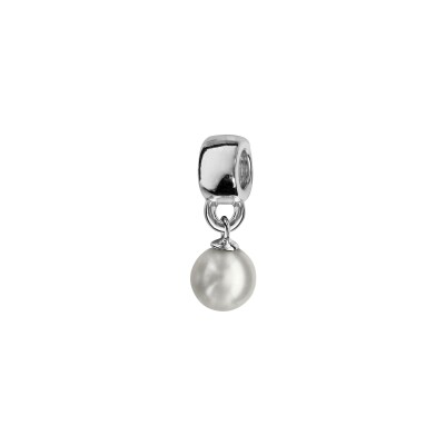 Charms coulissant argent rhodié suspendu perle blanche synthétique 8mm