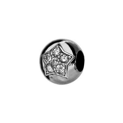 Charms coulissant argent rhodié boule étoile 5 oxydes blancs sertis