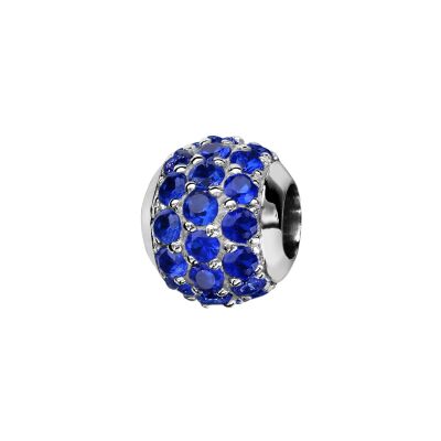 Charms coulissant argent rhodié boule pierres bleu fonce sertis synthétique