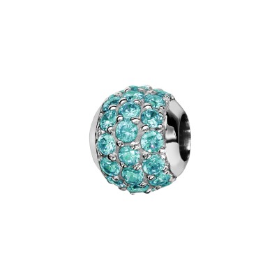 Charms coulissant argent rhodié boule pierres bleu ciel synthétique sertis