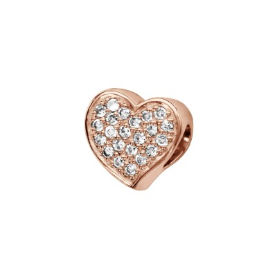 Charms coulissant argent et dorure rose coeur micro oxydes blancs sertis recto verso