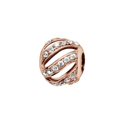 Charms coulissant argent et dorure rose boule bandes ajourées oxydes blancs