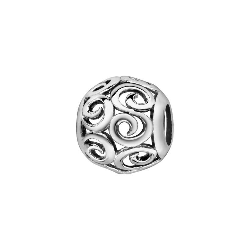 Charms coulissant argent rhodié boule ajourée motif