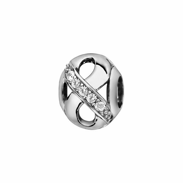 Charms coulissant argent rhodié boule motif infini ajouré oxydes blancs