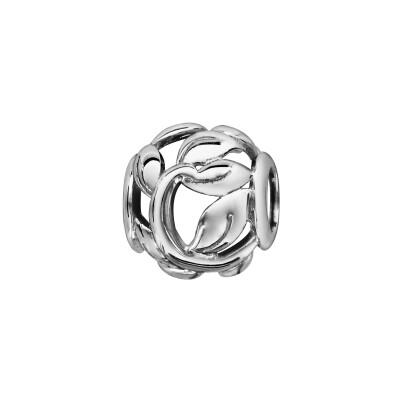 Charms coulissant argent rhodié boule feuiiles