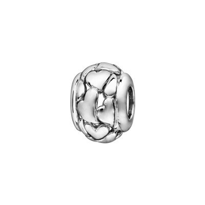 Charms coulissant argent rhodié boule coeurs stylises ajourés