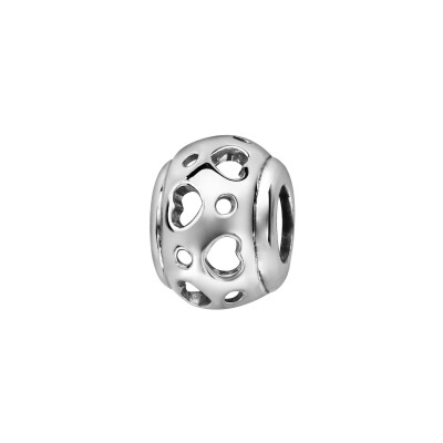 Charms coulissant argent rhodié boule coeurs ajourés