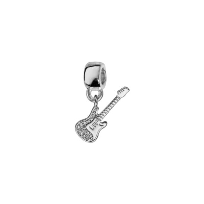 Charms coulissant argent rhodié guitare oxydes blancs sertis