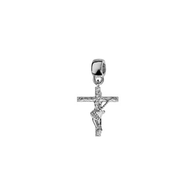 Charms coulissant argent rhodié croix rocker oxydes blancs sertis
