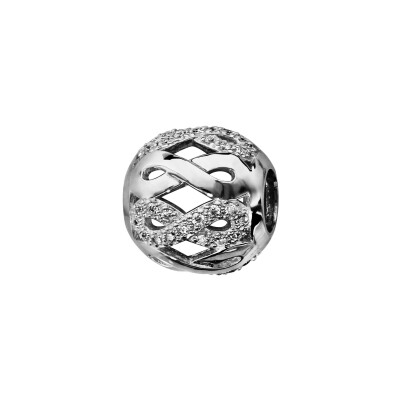 Charms coulissant argent rhodié boule motifs infinis oxydes blancs sertis