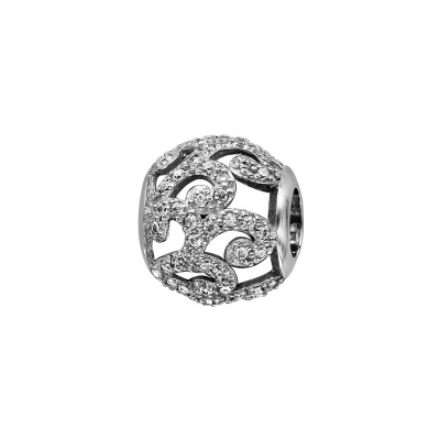 Charms coulissant argent rhodié boule volutes oxydes blancs sertis