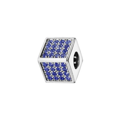 Charms cube en argent rhodié et oxydes de zirconium bleus