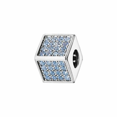 Charms coulissant argent rhodié cube empierré 64 oxydes bleu clair